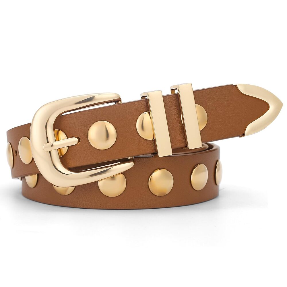 5285 Women Studded Belt For Jeans Dress Fashion Punk Leather Belt Black Belt